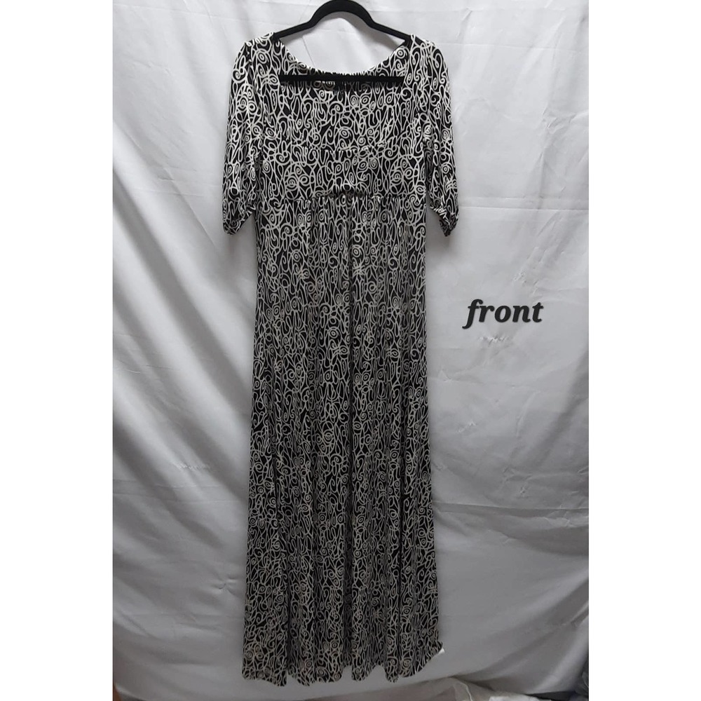 Y2K Lapis cream black Sq neck short sleeve empire waist Maxi dress Med